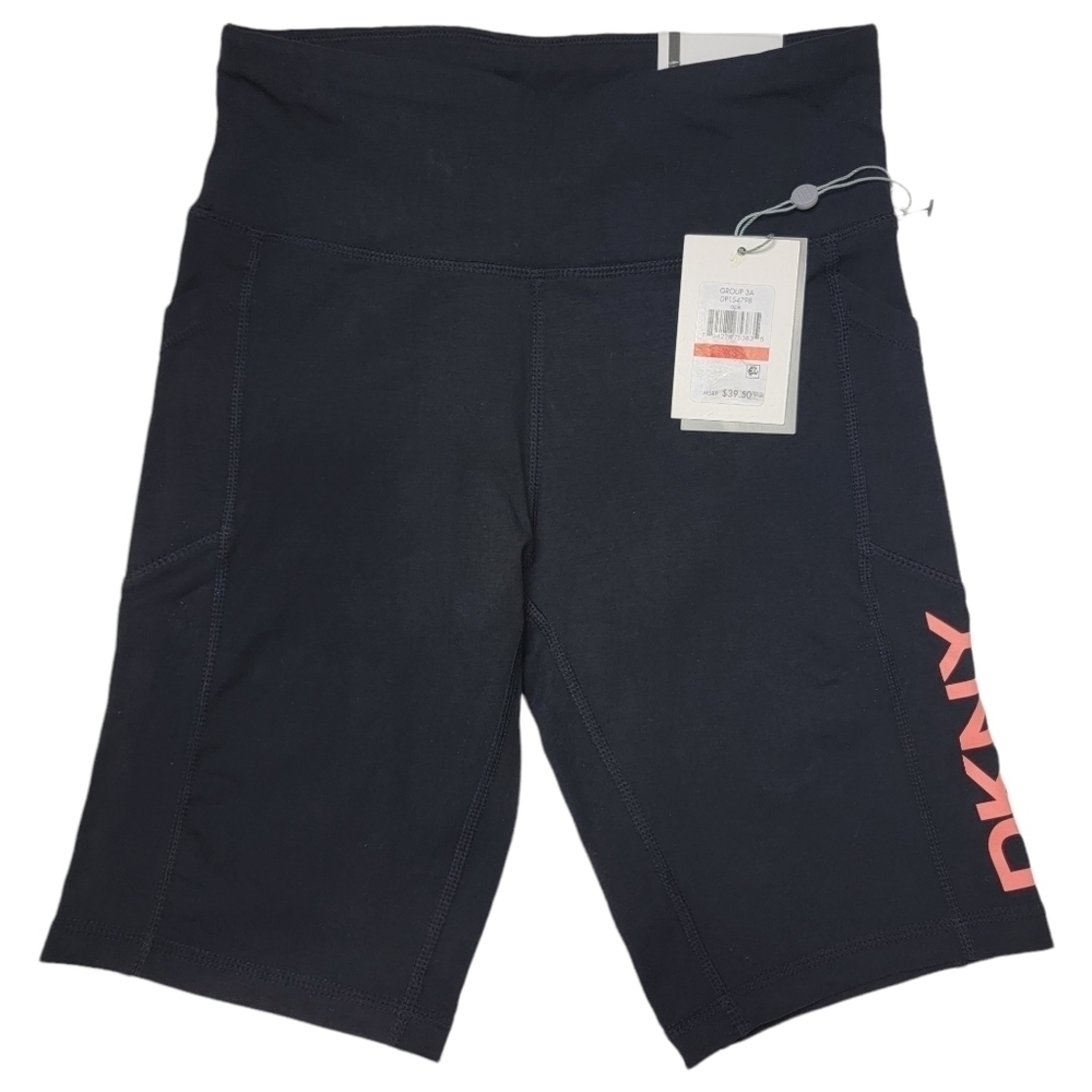 DKNY Black High Waisted 9" Logo Bike Shorts Side Slip Pockets XS